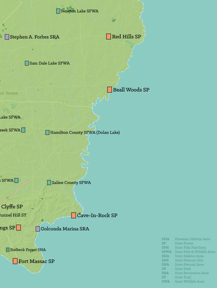 Illinois State Parks Map Poster - green & aqua