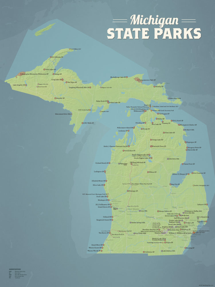 Michigan State Parks Map Poster - natural earth