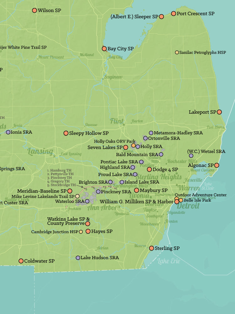 Michigan State Parks Map Poster - green & aqua