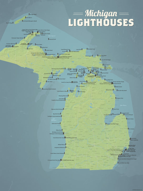 Michigan Lighthouses Map 18x24 Poster - Best Maps Ever