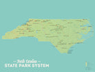 North Carolina State Park System Map Poster - green & aqua