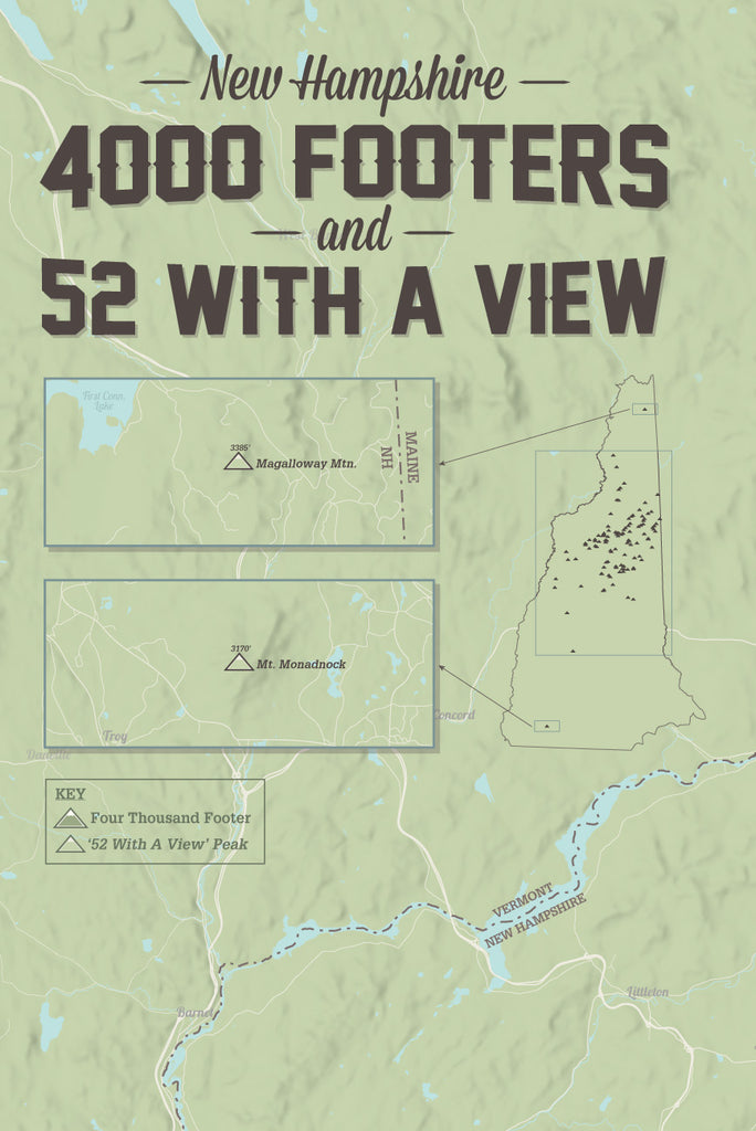 New Hampshire 4000 Footers & 52 With A View Map Poster