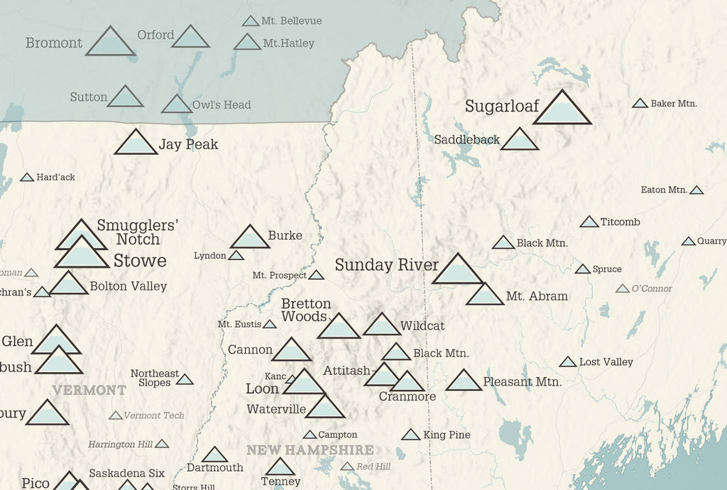 Northeast Ski Areas Resorts Map Poster - beige & opal blue