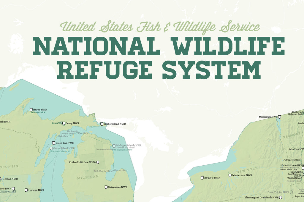 US National Wildlife Refuge System map poster - sage & white