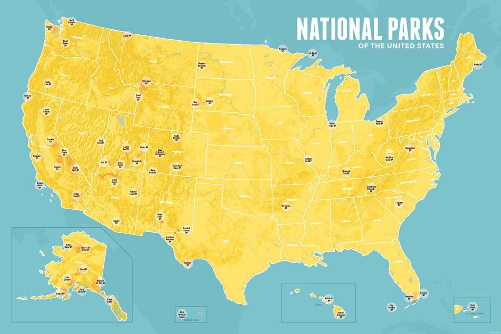 National Park Collector Pins Display Map 24x36 Poster