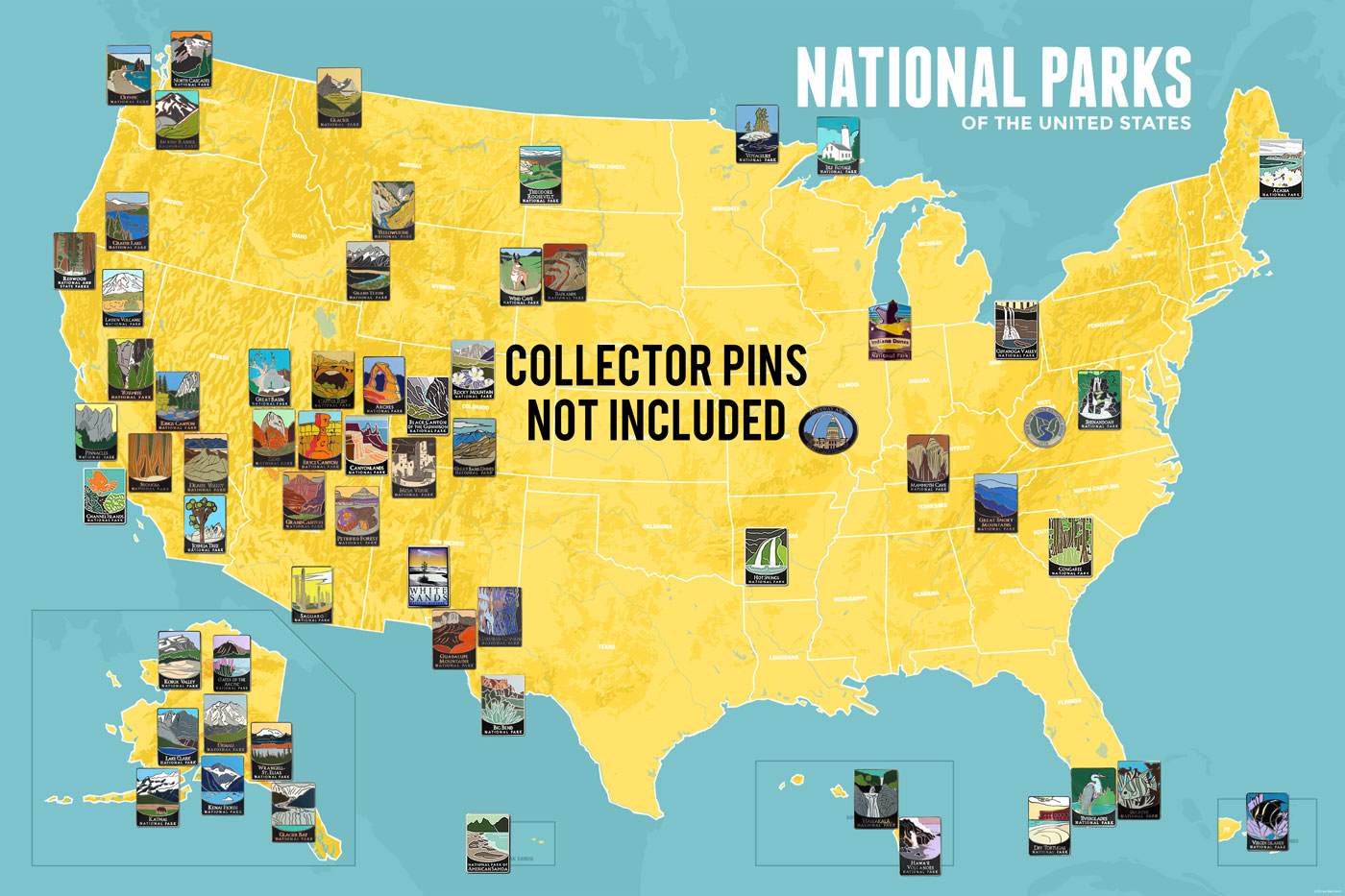 Pin Display Map National Park Collector Pins Display Map 24x36 Poster - Best Maps Ever