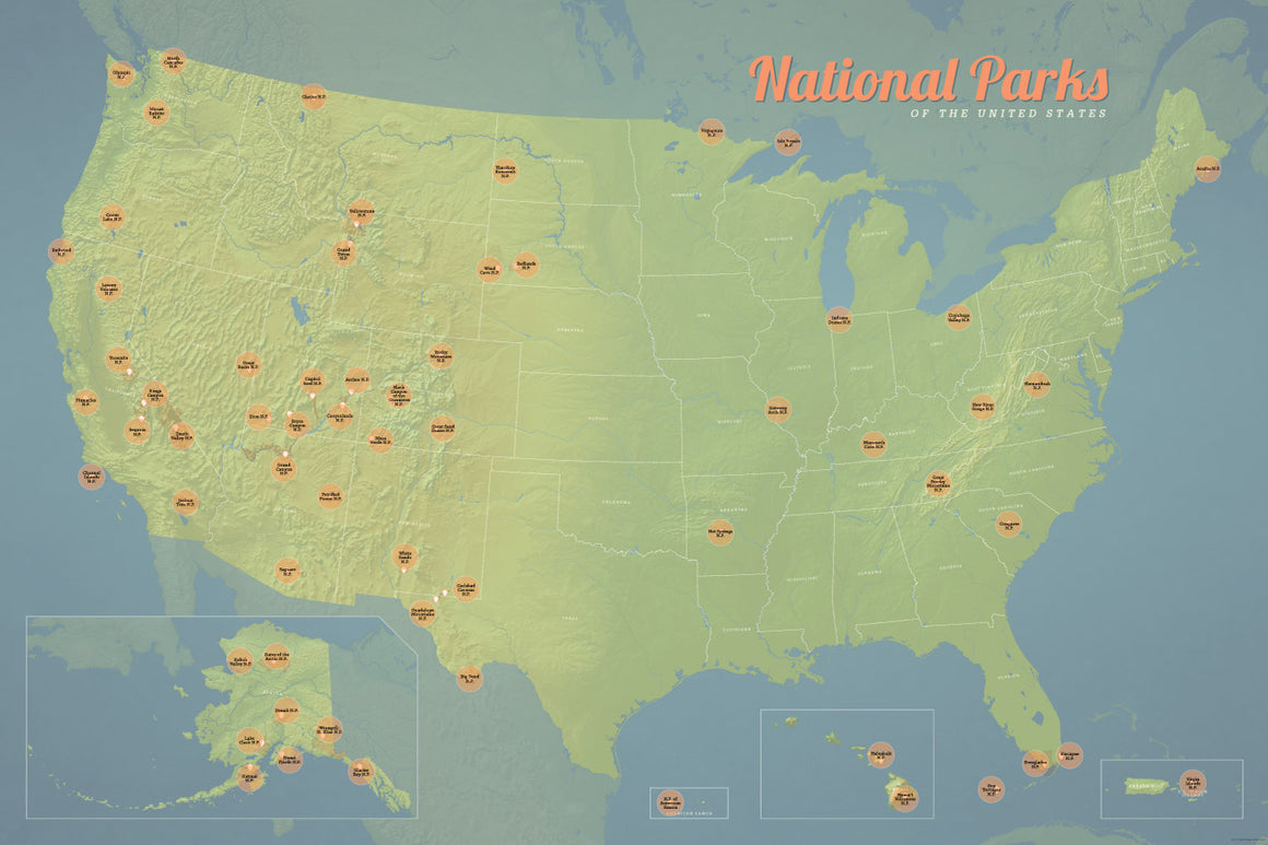USA National Park Collector Pins map poster - natural earth
