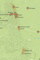 North America National Parks map poster - green & aqua