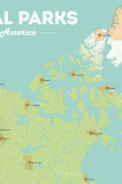North America National Parks map poster - green & aqua