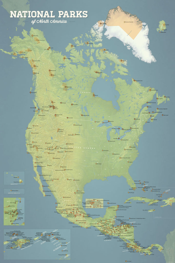North America National Parks map poster - natural earth
