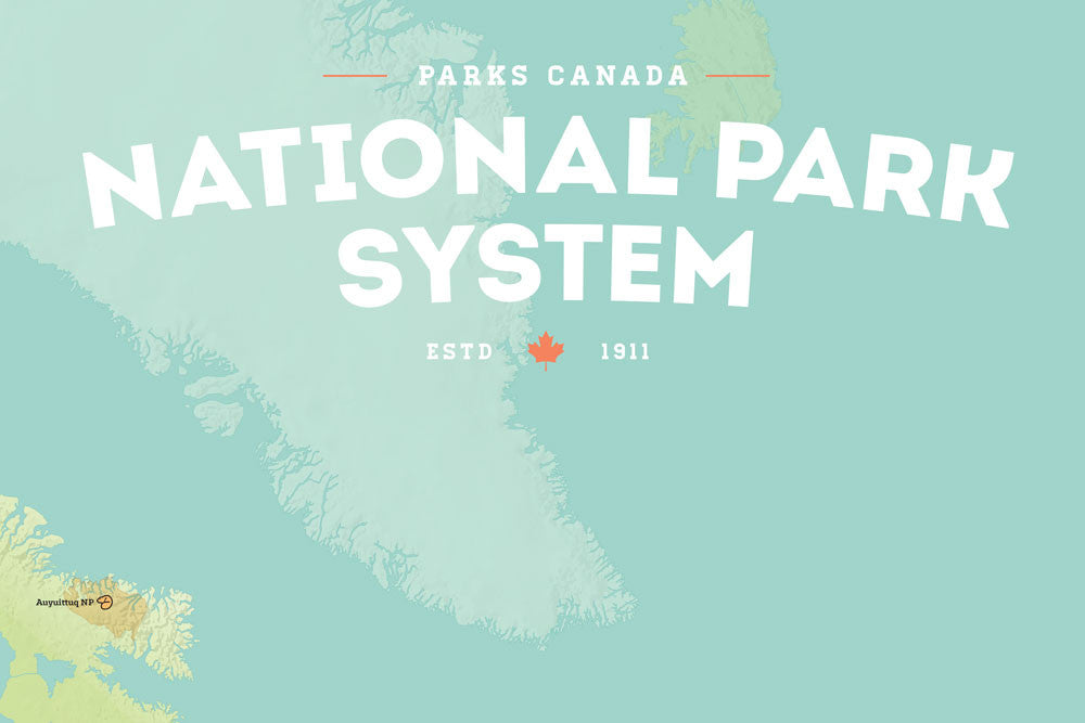 Canada National Park System map poster - green & aqua