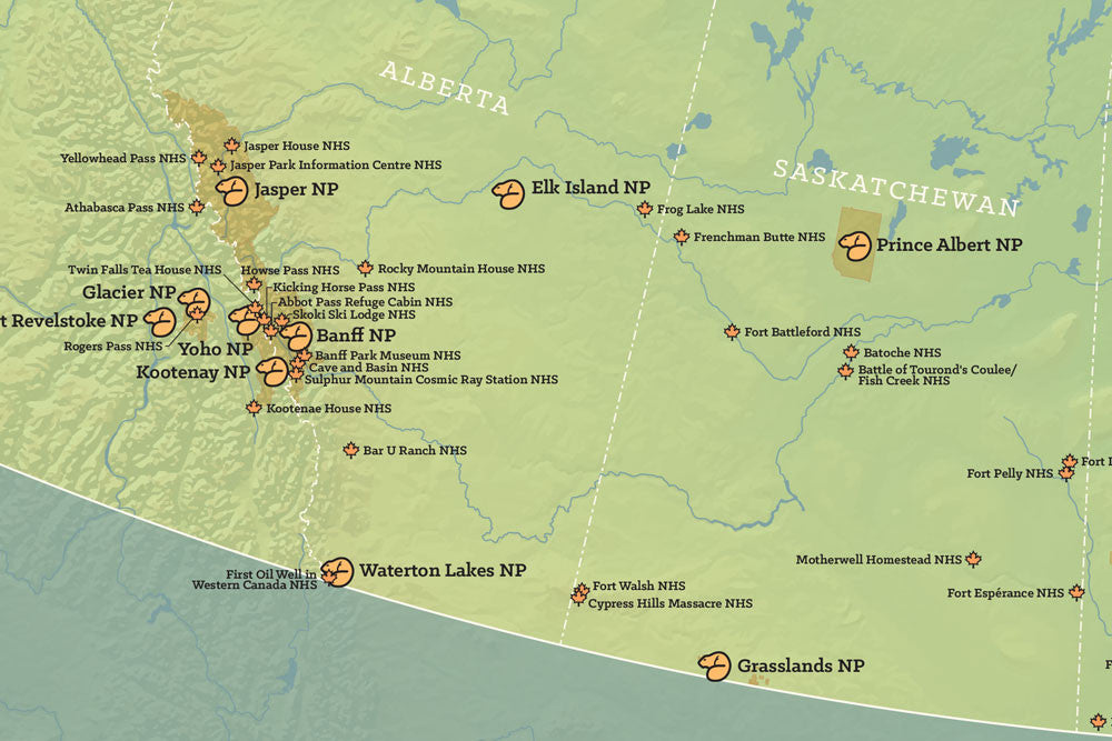 Canada National Park System map poster - natural earth