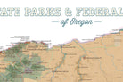 Oregon State Parks & Federal Lands Map Poster - camel & white