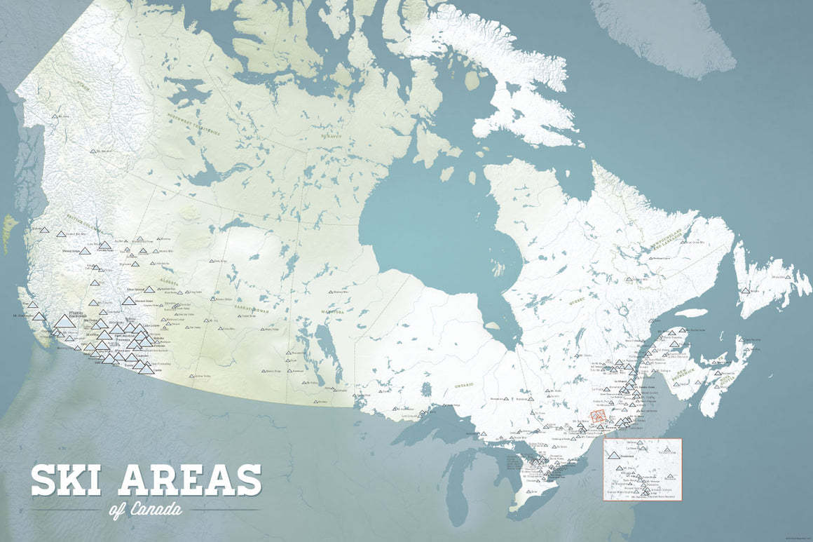 Canada Ski Areas Resorts Map Poster - natural earth