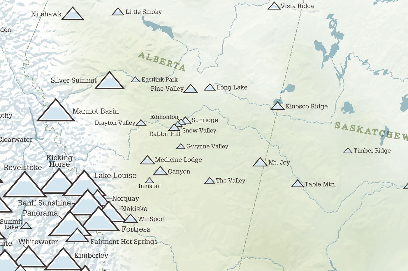 Canada Ski Areas Resorts Map Poster - natural earth