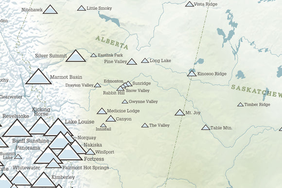 Canada Ski Areas Resorts Map Poster - natural earth