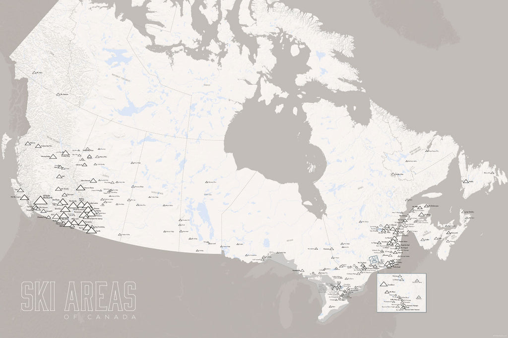 Canada Ski Areas Resorts Map Poster - white & gray