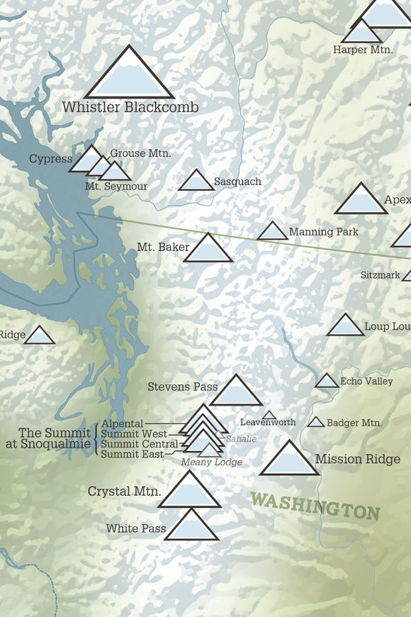 Western Ski Areas Resorts of the West Map Poster - natural earth
