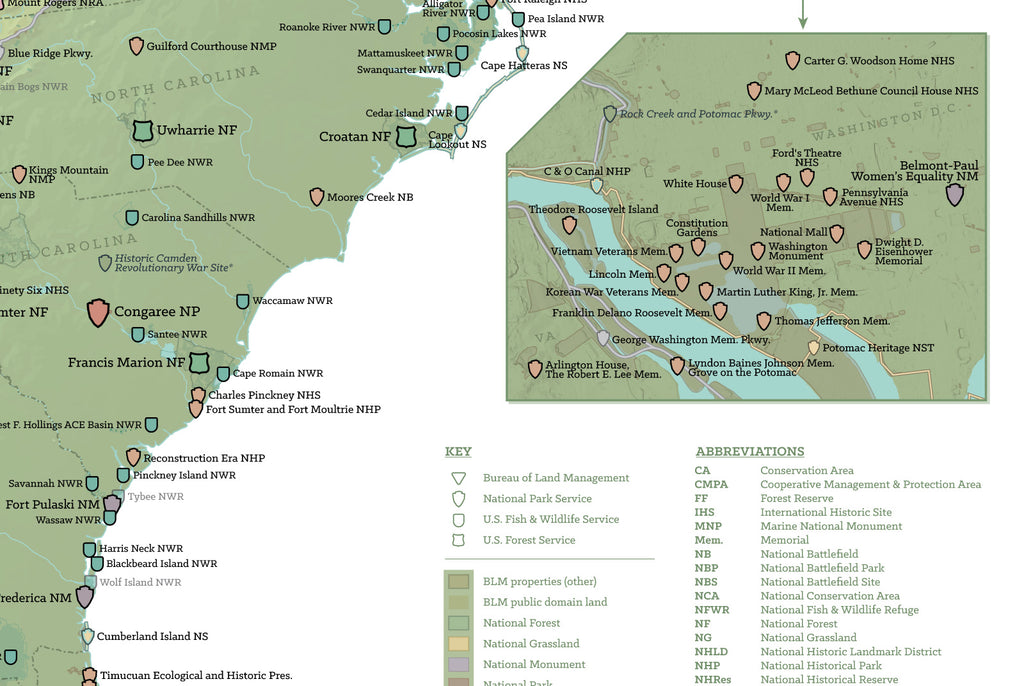 NPS x USFS x BLM x FWS Interagency Map Poster - army green & white
