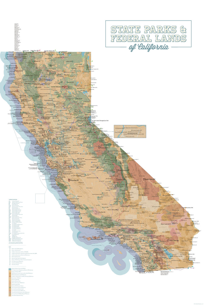 California State Parks & Federal Land Map Poster - camel & white