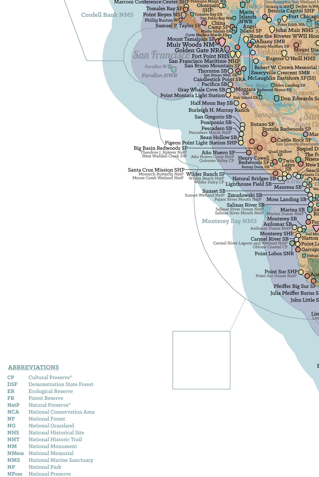 California State Parks & Federal Land Map Poster - camel & white