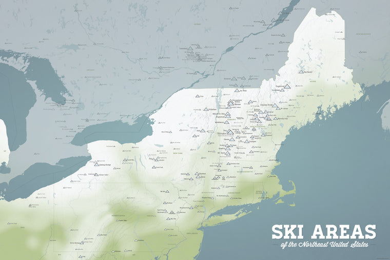 Northeast Ski Areas Resorts Map Poster - natural earth