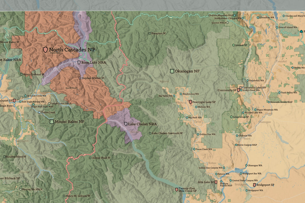 Washington State Parks & Federal Lands Map Poster - camel & slate blue
