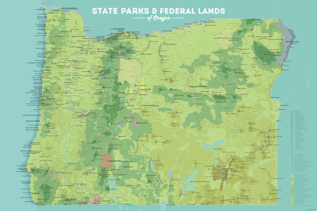 Oregon State Parks & Federal Lands Map 24x36 Poster