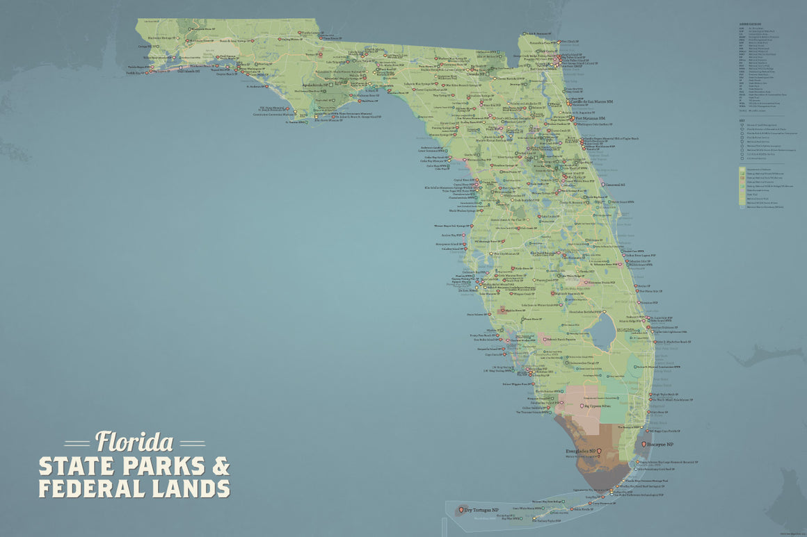Florida State Parks & Federal Lands Map Poster - natural earth