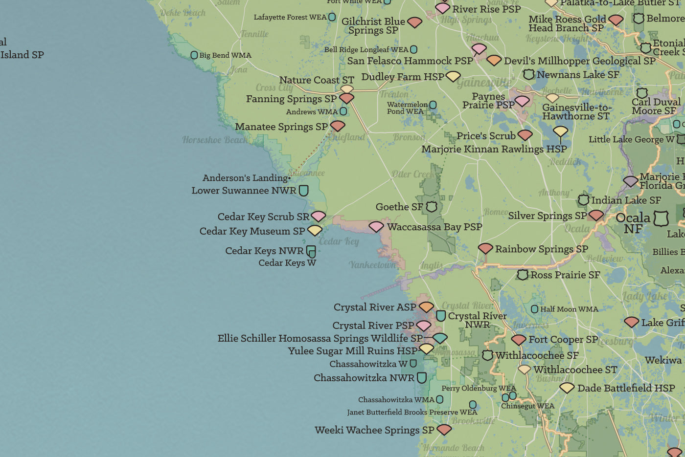 Florida State Parks & Federal Lands Map Poster - natural earth