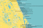 Florida Beaches Map Poster - marigold & turquoise