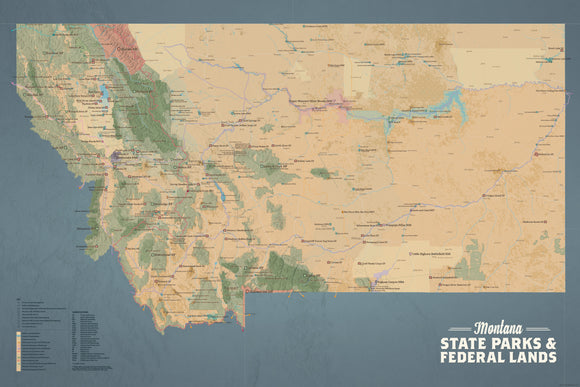 Montana State Parks & Federal Lands Map 24x36 Poster