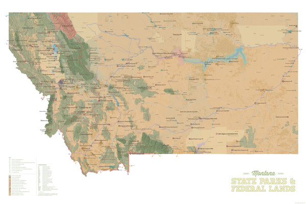 Montana State Parks & Federal Lands Map 24x36 Poster - Best Maps Ever