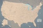 USA Road Trip & Travel Highway Tracing Map - tan & slate blue
