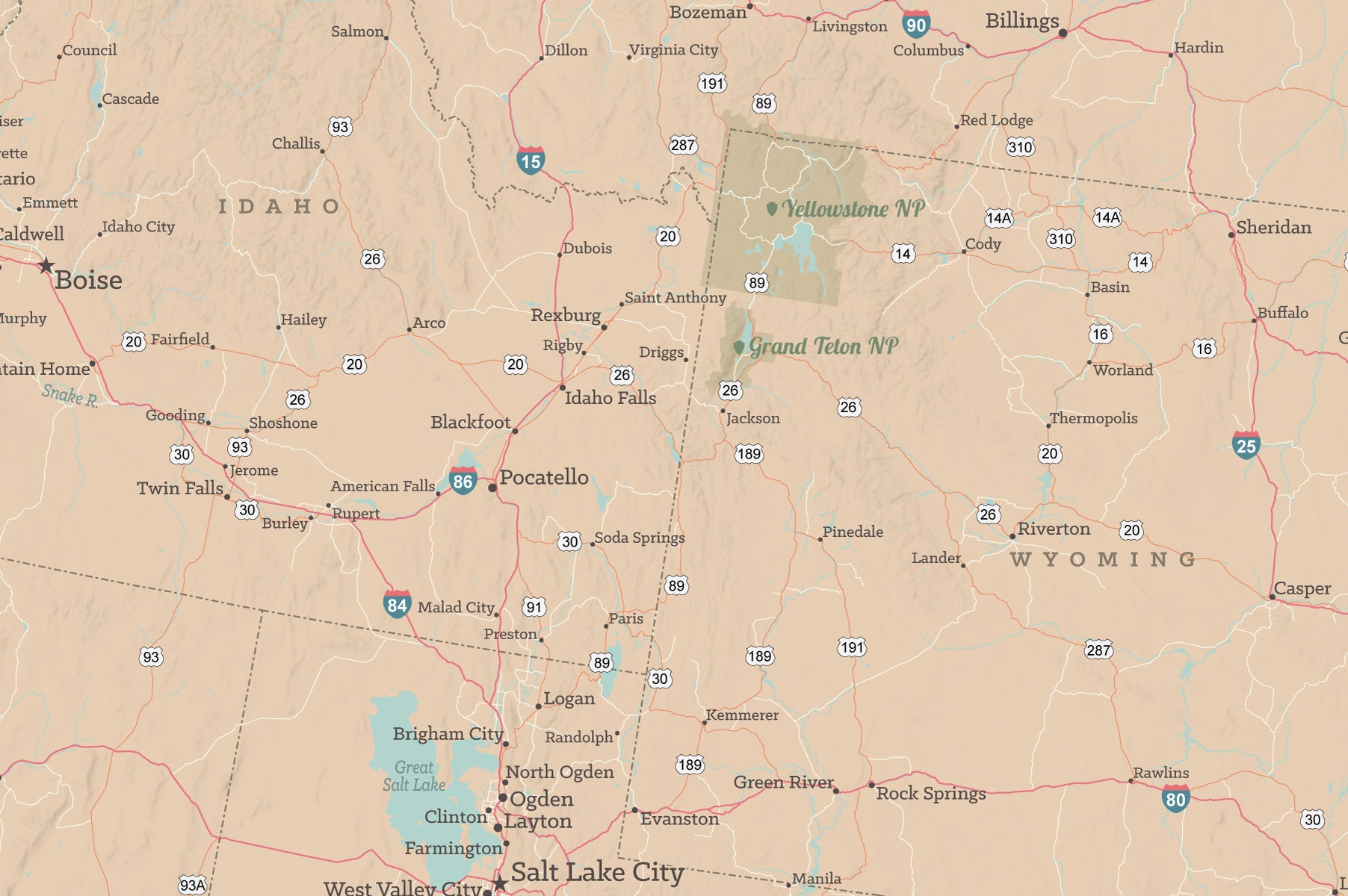 USA Road Trip & Travel Highway Tracing Map - tan & slate blue