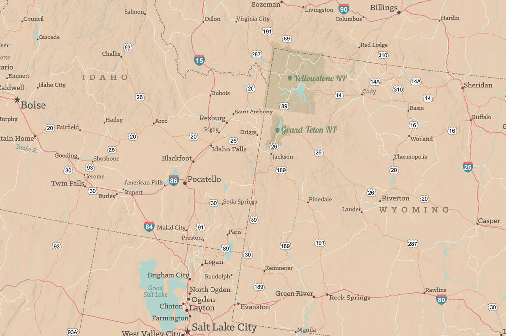 USA Road Trip & Travel Highway Tracing Map - tan & slate blue