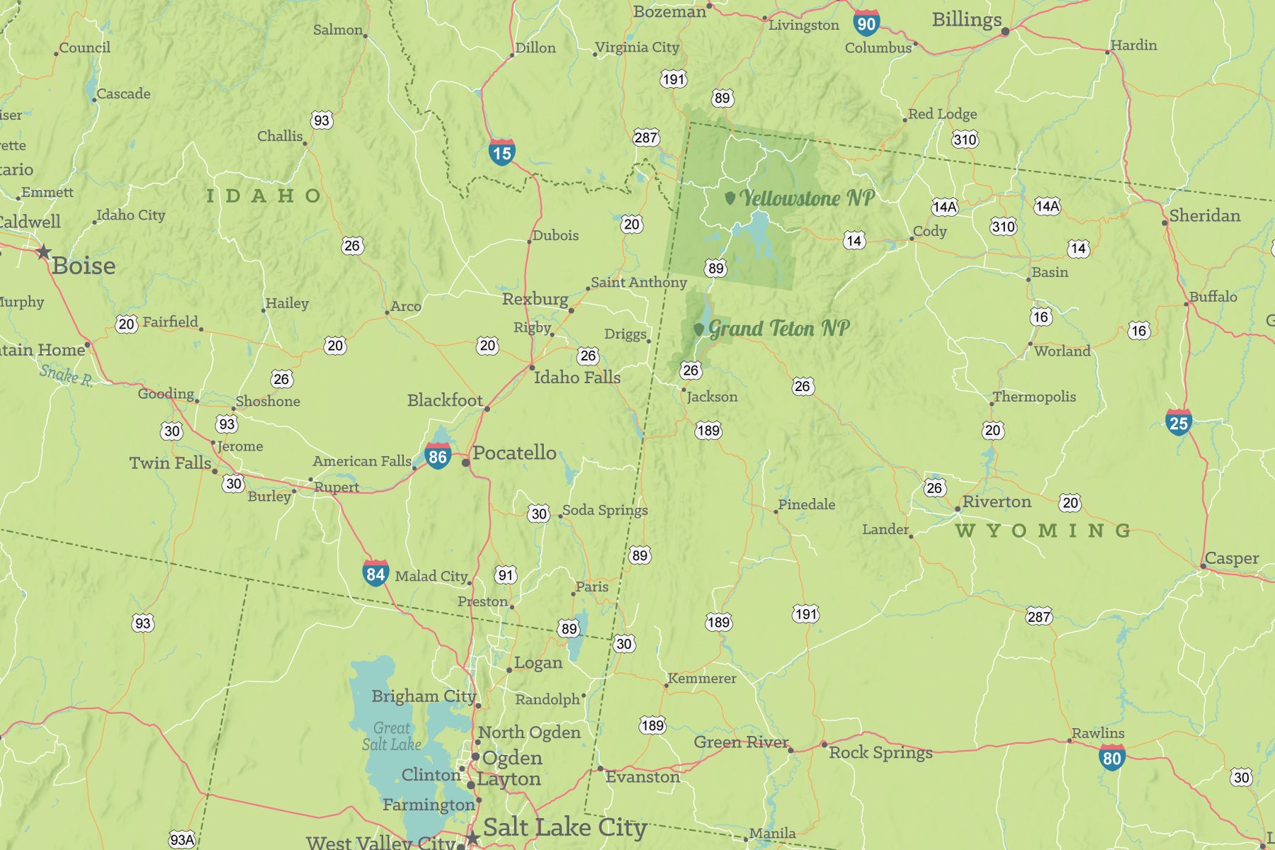 USA Road Trip & Travel Highway Tracing Map - green & aqua