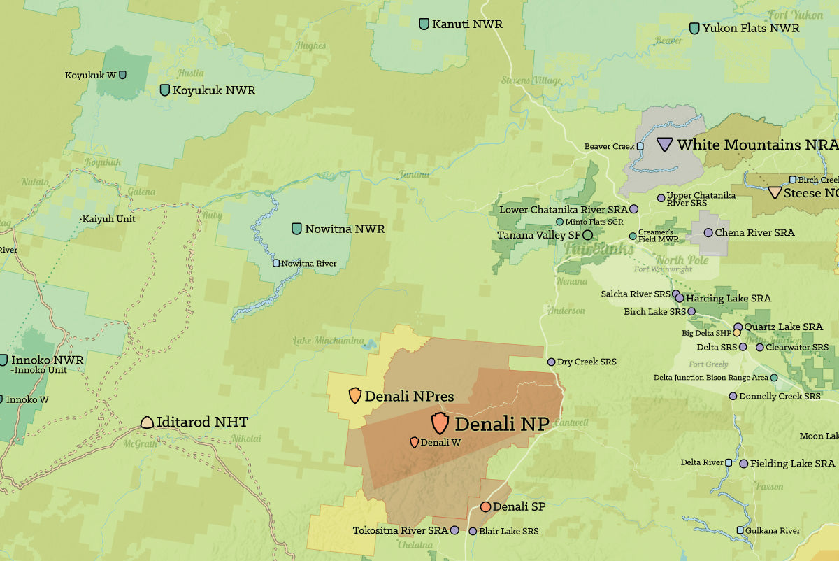 Alaska State Parks & Federal Lands Map Poster - green & aqua