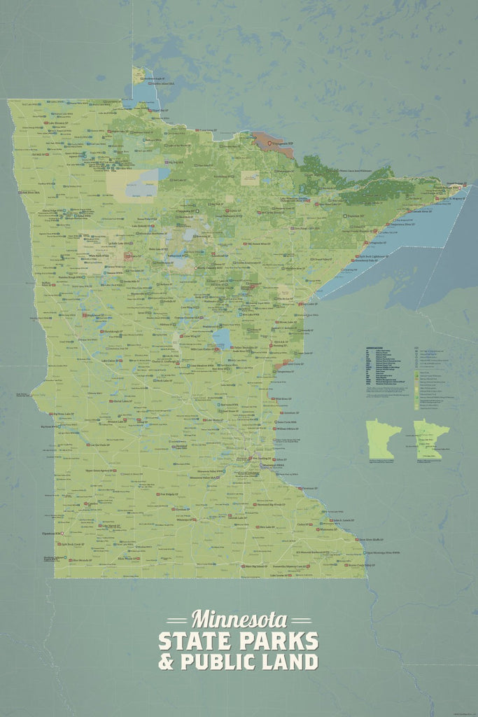 Minnesota State Parks, Federal Lands, Public Land Map Poster - natural earth