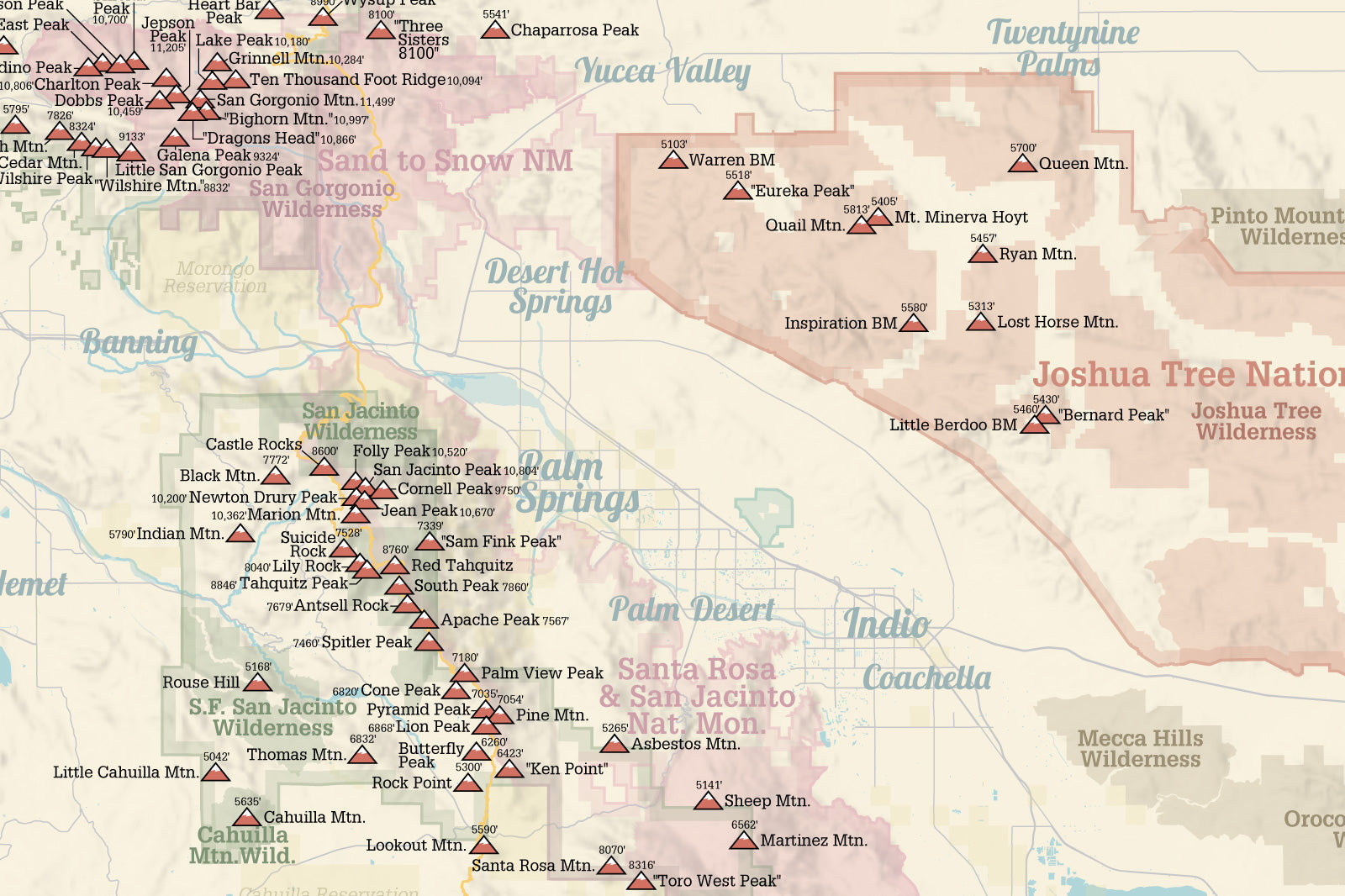 Sierra Peaks Section Climbers' Checklist Map 24x36 Poster