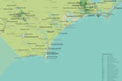 North Carolina State Parks, State Land, Federal Public Lands Map Poster - green & aqua