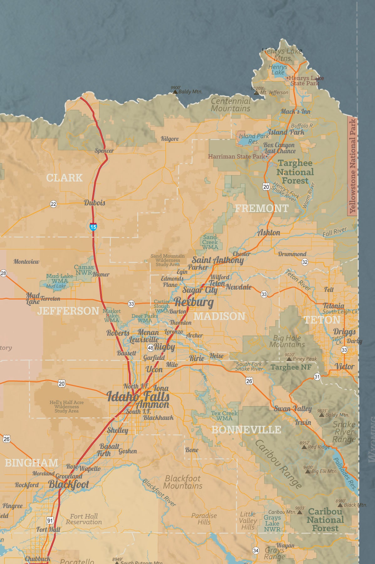 Idaho State Wall Map 24x36 Poster - tan & slate blue