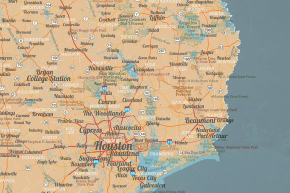 Texas State Wall Map 24x36 Poster - tan & slate blue