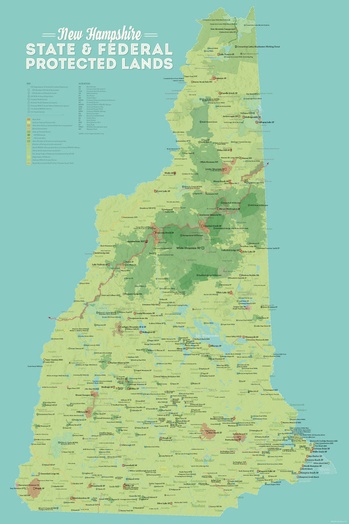 New Hampshire State Parks & Federal Land Map 24x36 Poster - Best Maps Ever