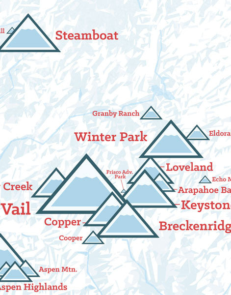 Colorado Ski Resorts Checklist Map - white & red