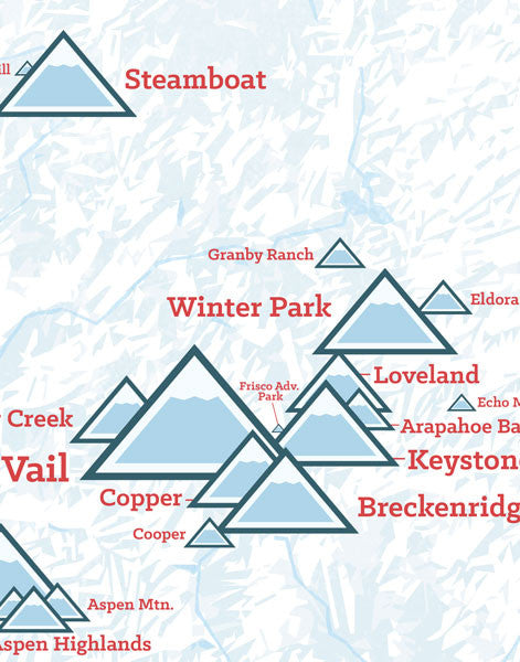 Colorado Ski Resorts Checlist Map - white & red