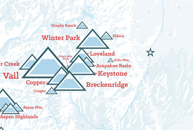 Colorado Ski Resorts Checklist Map - white & light blue